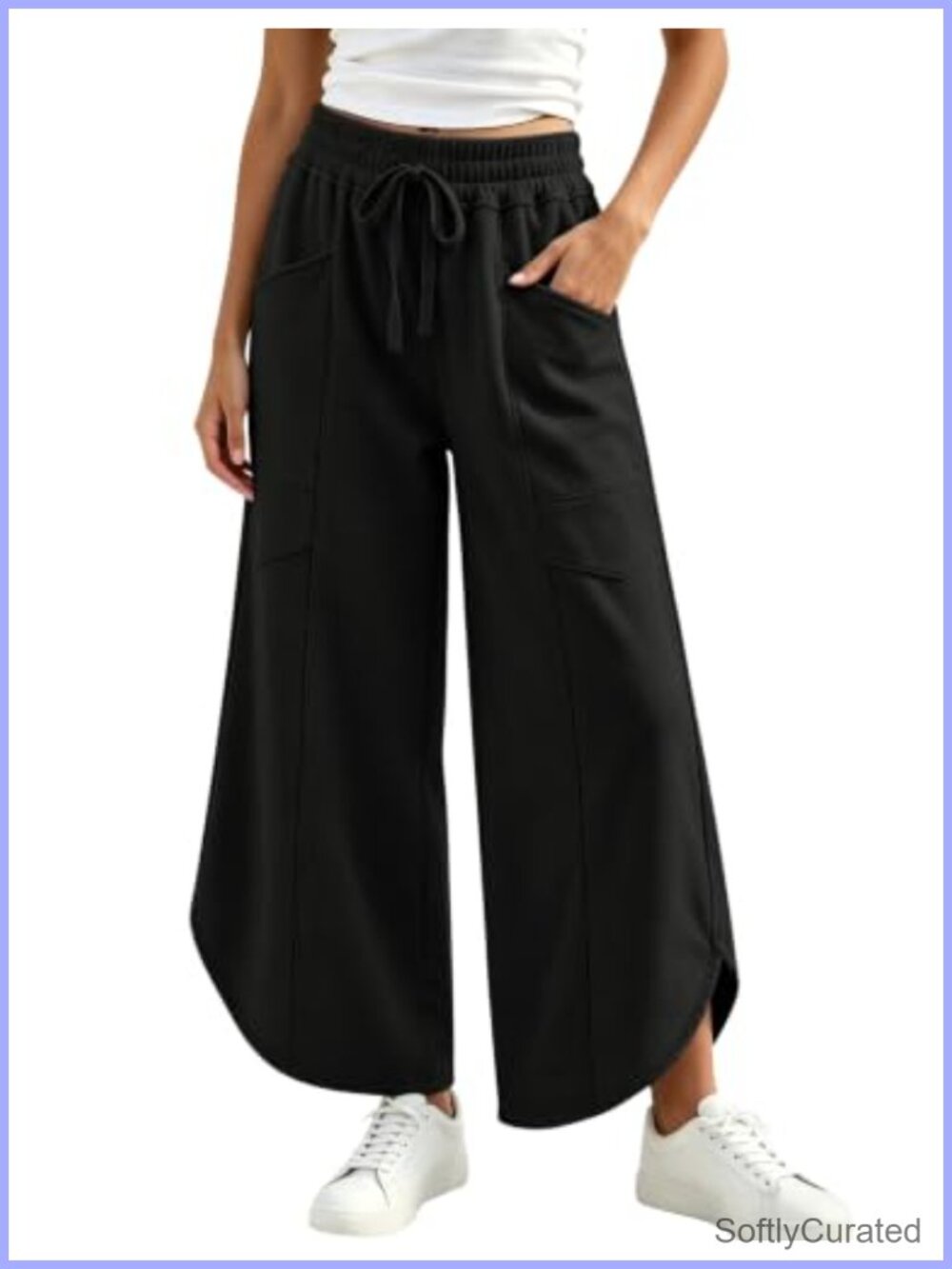EsheSy Wide Leg Sweatpants Tulip Hem Cropped Pull On Casual Pants